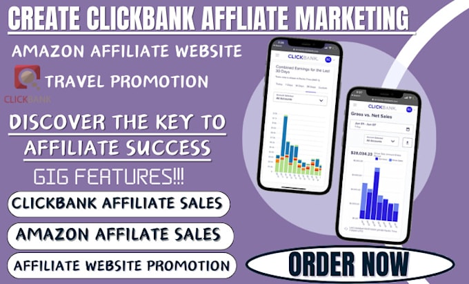 Gig Preview - Create clickbank affiliate marketing, amazon affiliate website travel promotion