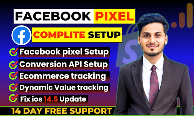 Gig Preview - Setup facebook pixel shopify conversion API, ga4 ecommerce server side tracking