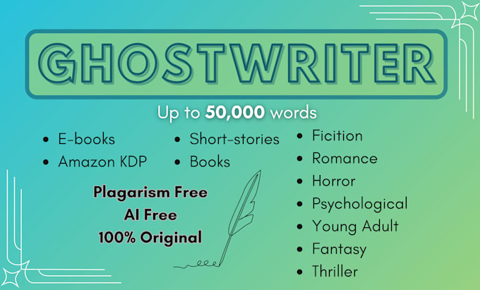 Gig Preview - Ghostwrite captivating fiction, romance books and ebooks of up to 50,000 words