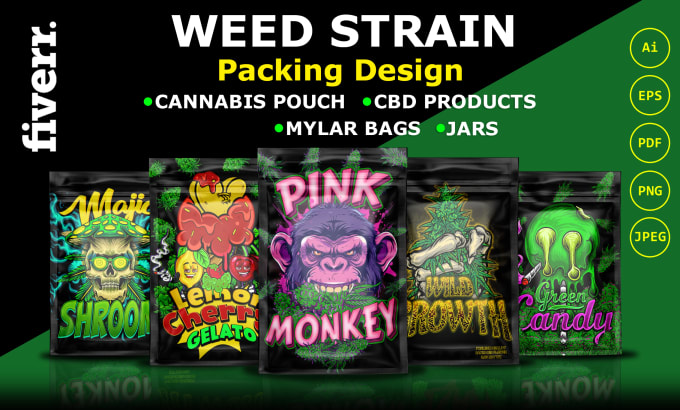 Gig Preview - Design unique cannabis packaging, weed pouch, cbd mylar bag,