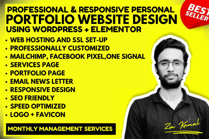 Gig Preview - Make personal portfolio website design using wordpress and elementor