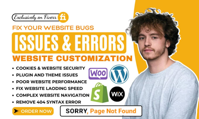 Gig Preview - Fix wordpress wix squarespace woocommerce godaddy website error, issues and bugs