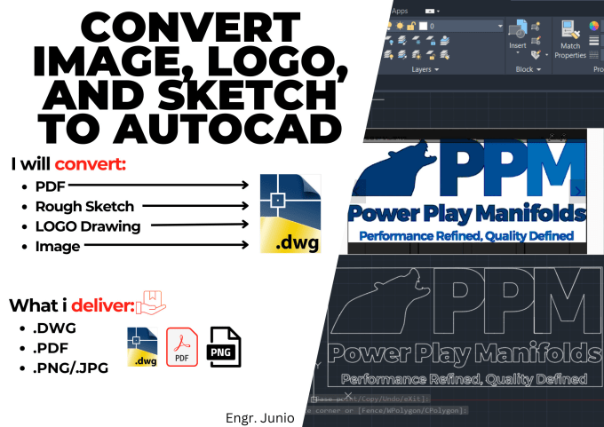 Gig Preview - Convert your image, drawing, logo, pdf or sketch to autocad