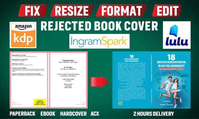 Gig Preview - Resize, format, modify, fix rejected book cover for amazon KDP, ingramspark lulu