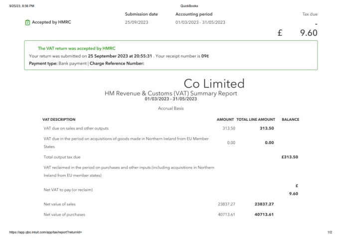 Gig Preview - Submit UK vat return on quickbooks