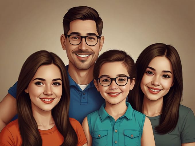 Gig Preview - Draw couple, family into vector cartoon portrait