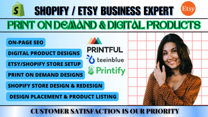 Bestseller - design etsy digital products, setup etsy shopify print on demand etsy printify