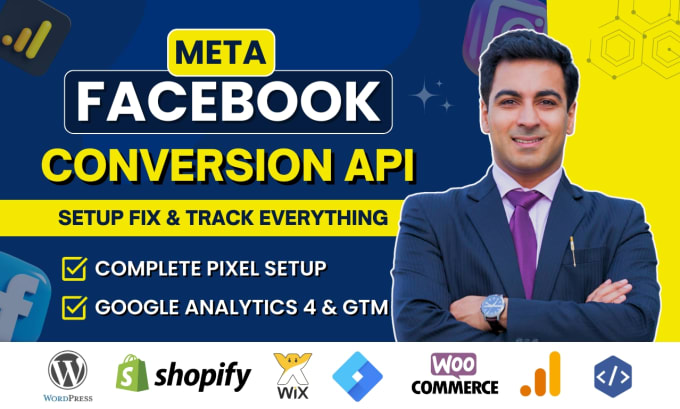 Gig Preview - Set up or install meta facebook pixel conversion API shopify,wordpress, ga4, gtm