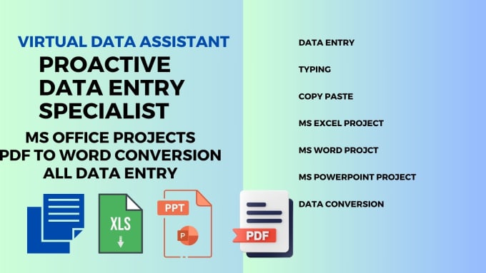 Gig Preview - Do fast data entry in excel, power point, word ms office