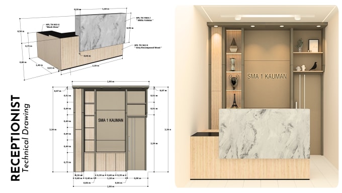 Gig Preview - Draw receptionist design 3d and 2d technical drawing