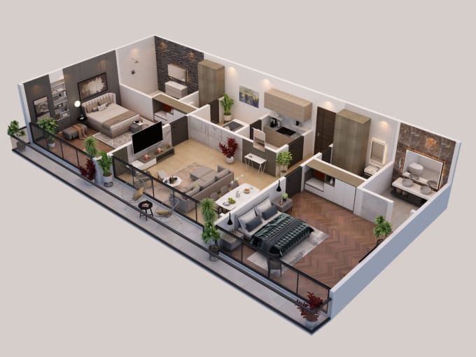 Gig Preview - Do realistic 3d floor plan rendering