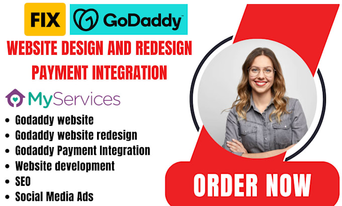 Gig Preview - Design, fix godaddy website, redesign godaddy website, payment integration