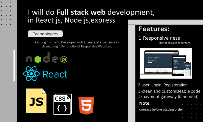 Gig Preview - Be your full stack web developer in mern stack , react js node, express js