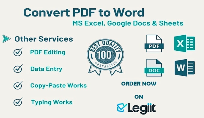 Gig Preview - Convert PDF to excel, word, data entry, typing or copy paste