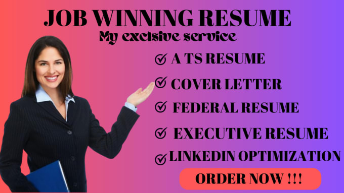 Gig Preview - Write professional resume, federal, executive resume, linkedin optimization, cv