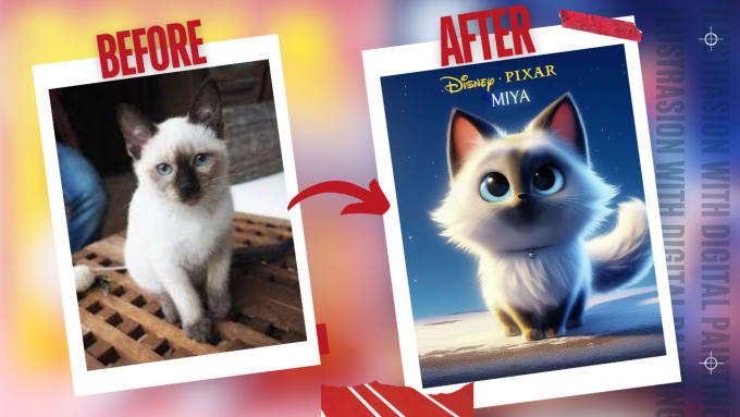 Gig Preview - Turn your lovely pet photos into cute disney pixar