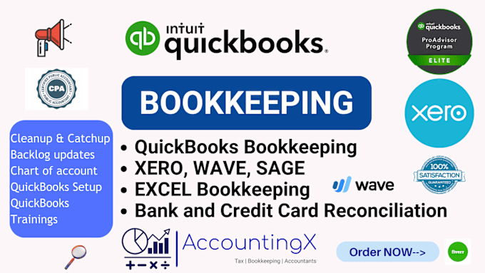 Gig Preview - Do bookkeeping in quickbooks online, quickbooks, excel, xero and wave accounting