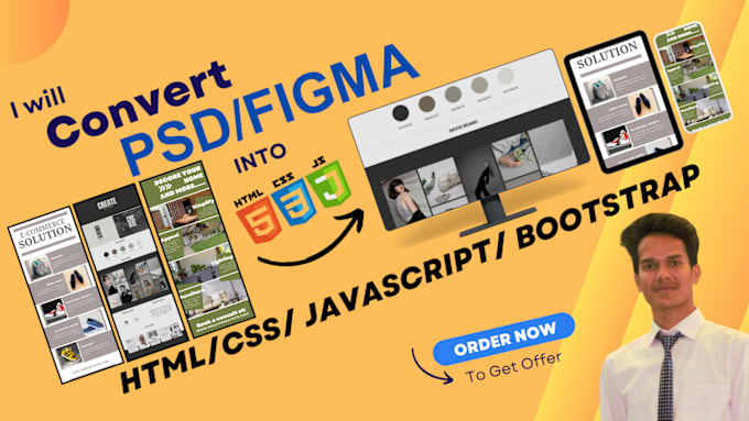 Gig Preview - Transform your any design into responsive website HTML, CSS, js, and bootstrap