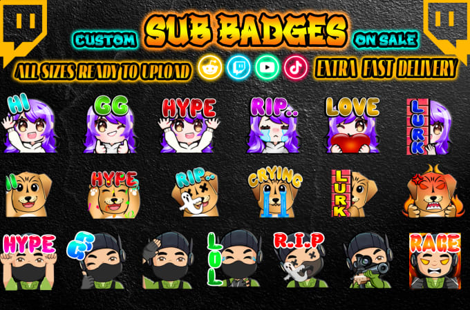 Gig Preview - Create awesome twitch sub badges ,twitch badges and emotes