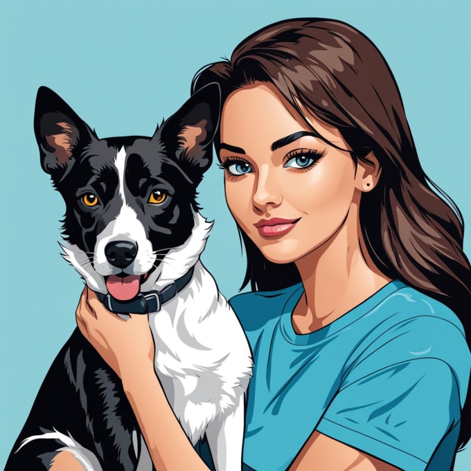 Gig Preview - Draw pet and owner in vector portrait