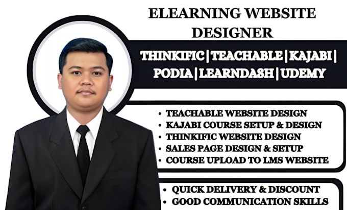 Gig Preview - Build modern thinkific website, teachable website and kajabi for online course