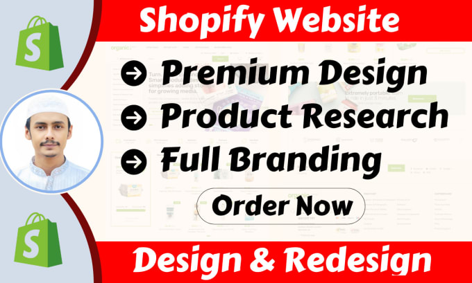 Gig Preview - Design, redesign shopify website, shopify dropshipping store, shopify website