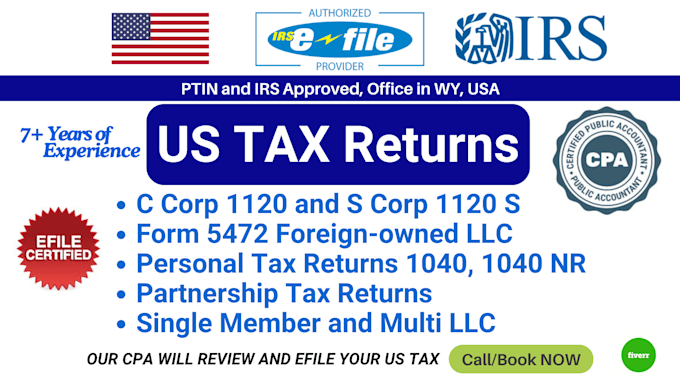 Gig Preview - Do US tax filing, US tax returns, llc tax, business tax 1120 5472 1040 cpa