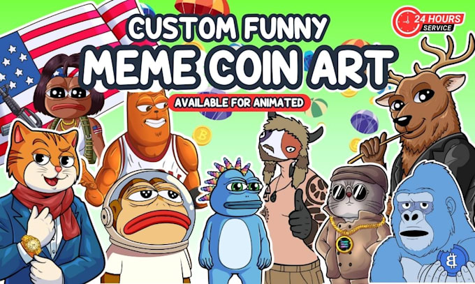 Gig Preview - Draw funny and goofy meme coin art for your web and social media