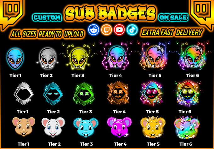 Gig Preview - Make twitch sub badges, kick badges, and discord badges