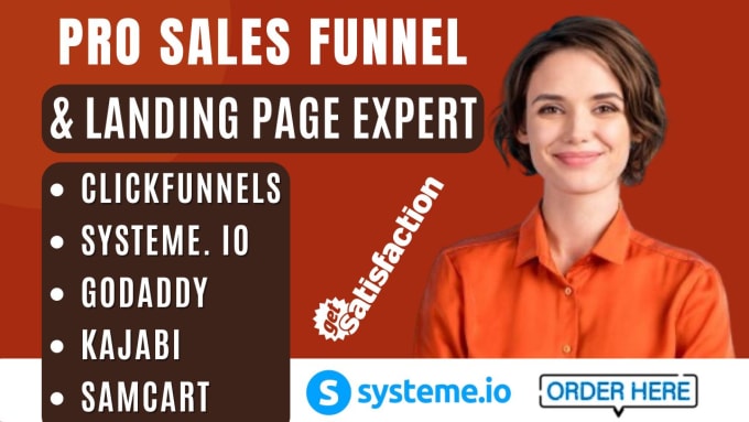 Gig Preview - Design in systeme io, clickfunnels, godaddy, kajabi sales funnel or landing page