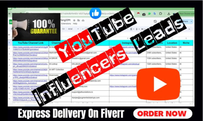 Gig Preview - Find influencer youtube influencer  influencer list influencer marketing