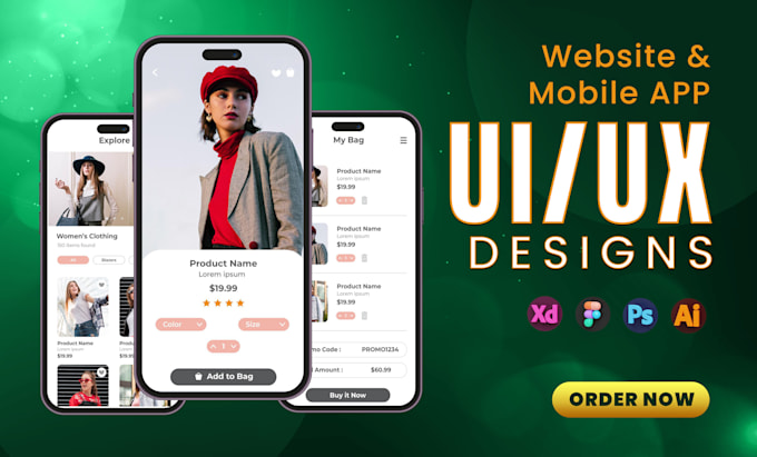Gig Preview - Do UI UX design for mobile app UI, website UI using figma, adobe xd