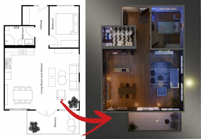 Gig Preview - Convert 2d to 3d floor plan