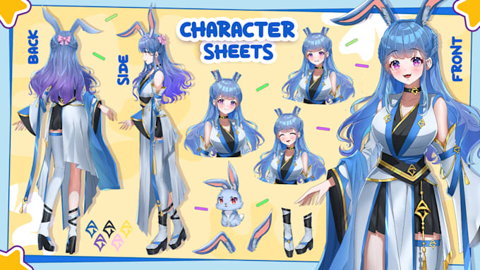 Gig Preview - Custom character sheet design for reference anime art vtuber