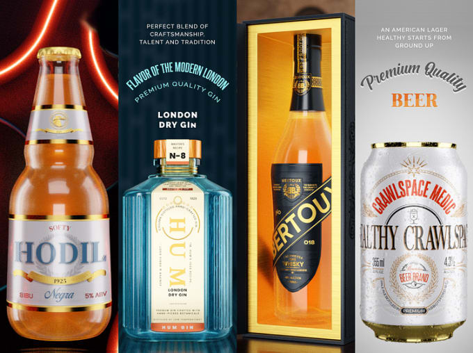 Gig Preview - Do wine, beer, whiskey, vodka, gin bottle label and packaging design