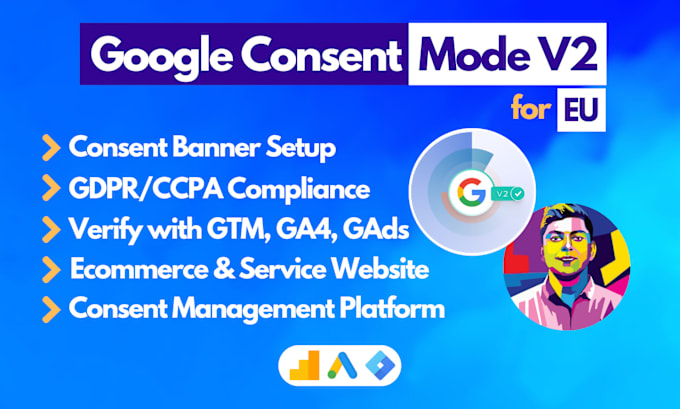 Gig Preview - Setup google consent mode v2, gdpr ccpa cookie consent banner via GTM