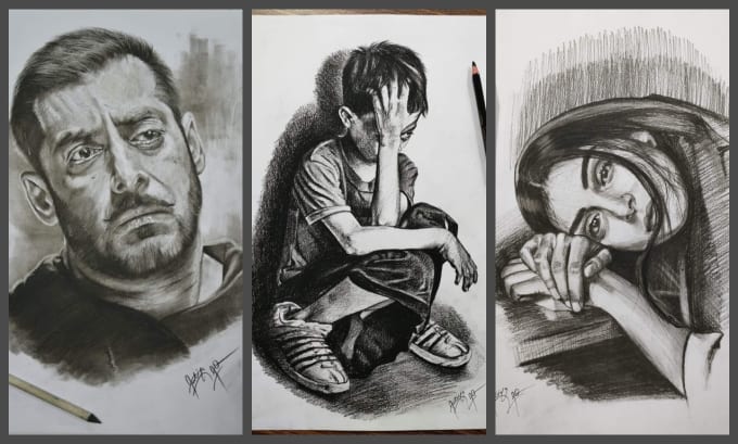 Gig Preview - Make a realistic charcoal portrait with time lapse video