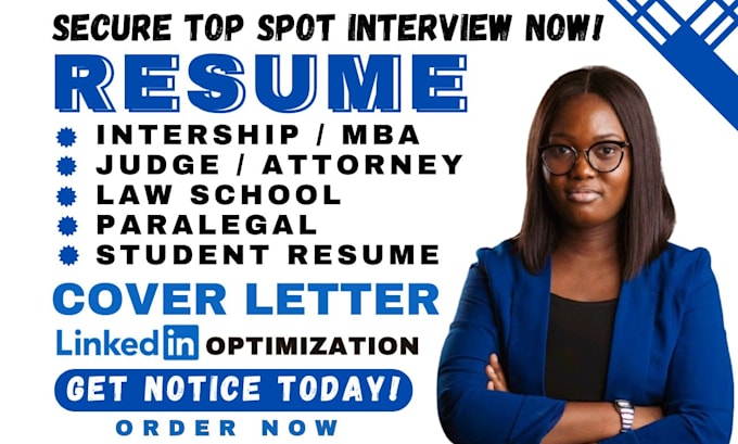 Gig Preview - Create internship, judge, attorney, MBA, law school, paralegal, student resume