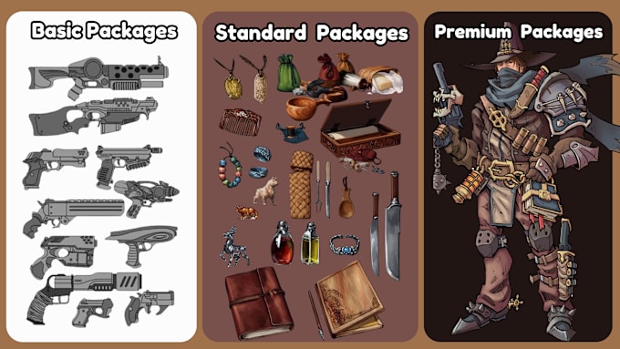 Gig Preview - Draw fantasy weapons, armor, items, guns and concept art for your rpg, game