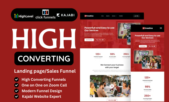 Gig Preview - Build sales funnel, landing page in kajabi gohighlevel clickfunnels katra expert