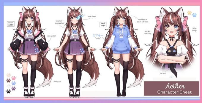 Gig Preview - Draw complex and original character reference sheet for anime, vtuber model, oc