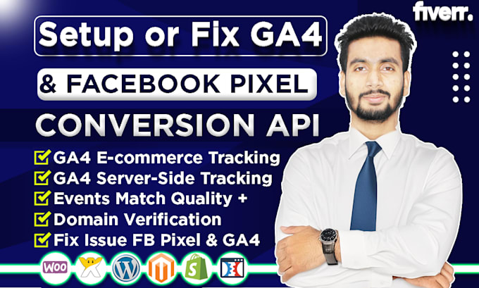 Gig Preview - Setup ga4 meta facebook pixel conversion api ga4 ecommerce server side tracking