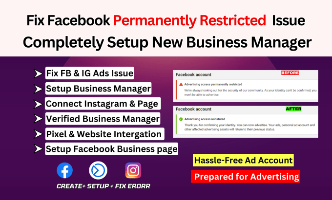 Gig Preview - Fix permanently restricted business manager and ads account