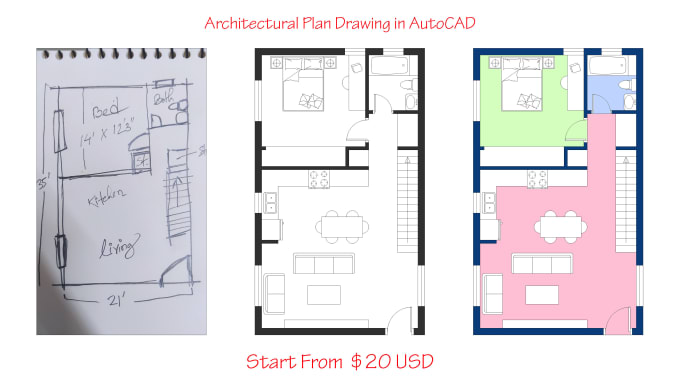 Gig Preview - Draw architectural floor plan and section elevation in autocad, 2d house plan