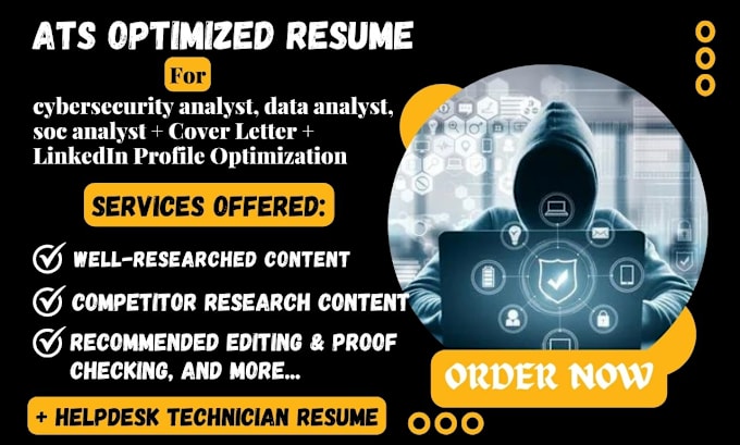 Gig Preview - Do cybersecurity analyst, data analyst resume, soc analyst resume, cover letter