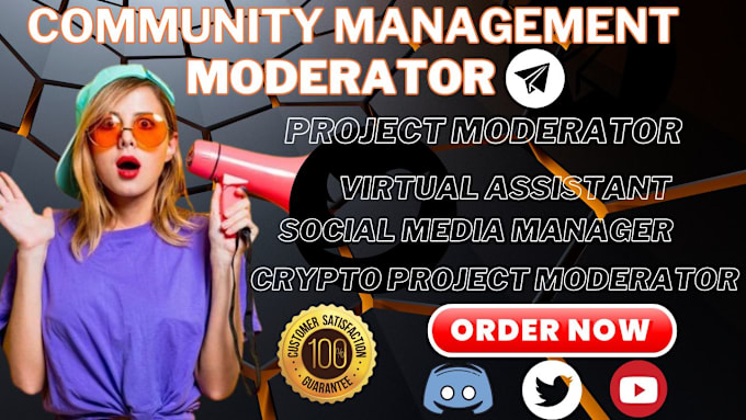 Gig Preview - Be your community manager, discord moderator virtual assistant crypto project