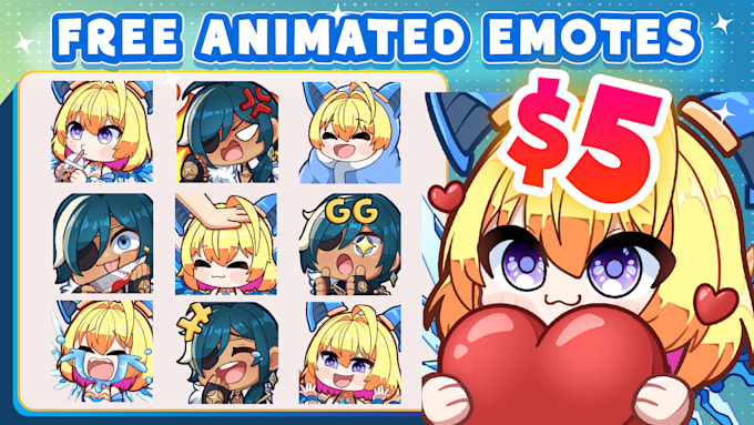 Gig Preview - Draw twitch chibi emotes, animated, sub badge for youtube, discord, vtuber model