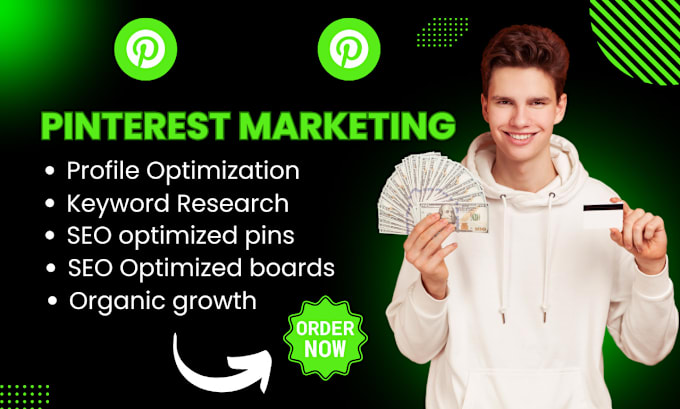 Gig Preview - Be your pinterest marketing manager design SEO optimized pins and boards