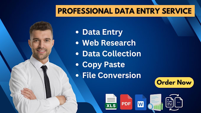 Gig Preview - Do data entry, web research, copy paste, pdf to excel, data collection work