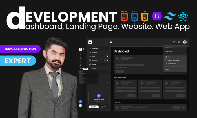 Gig Preview - Develop front end, dashboard, landing page, website develop